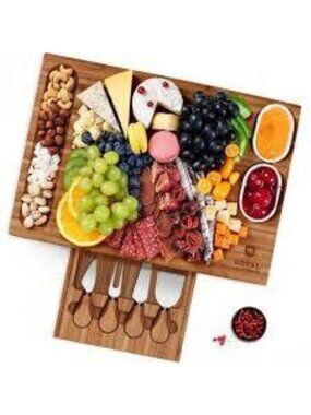 Unique Bamboo Cheese Board Charcuterie Platter & Serving Tray XL Size